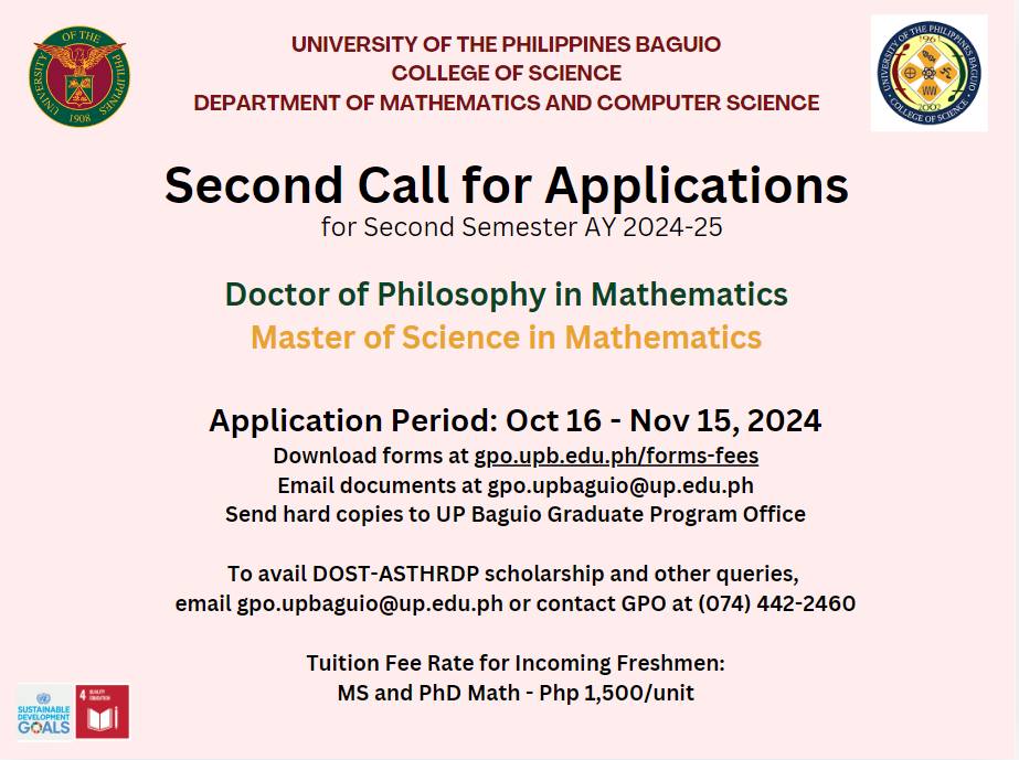 Call for Applications - M.S. and Ph.D. Mathematics Programs, 2nd Semester A.Y. 2024-2025