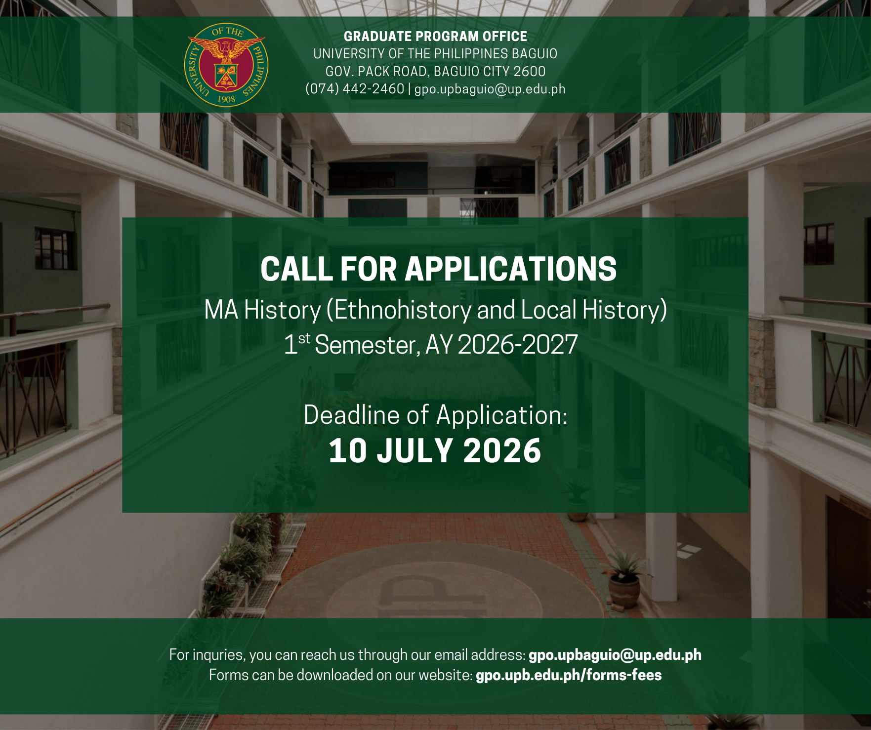 Call for Applications - MA History (1st Semester, AY 2026-2027)