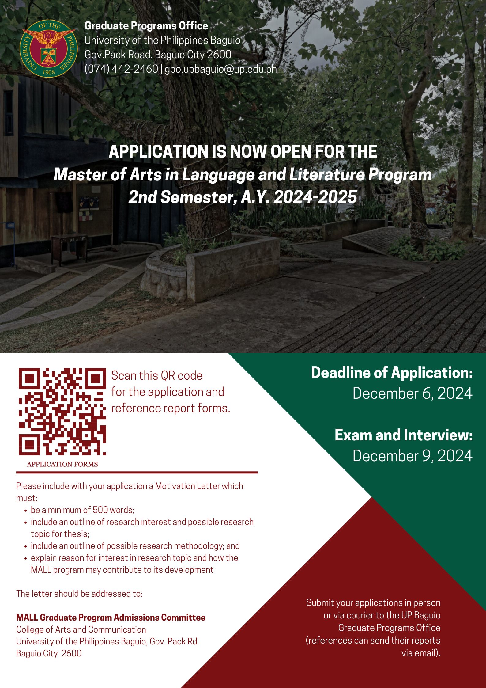 Call for Applications - M.A. Language and Literature Program, 2nd Semester A.Y. 2024-2025