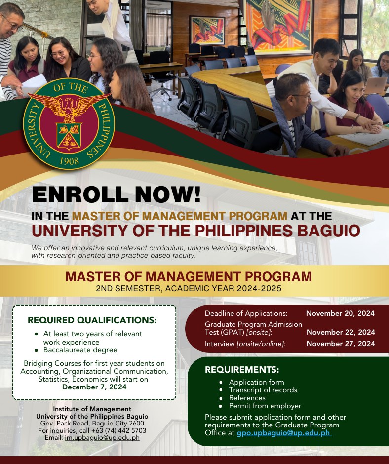 Call for Applications - Master of Management Program, 2nd Semester A.Y. 2024-2025